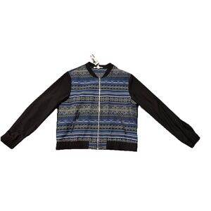 NWT Coat Bomber Southwest  Aztec Print Baseball Jacket Black Blues Sz L Full Zip